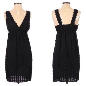 MAX STUDIO Ruffle Cocktail Dress With V Cut & 3D Floral Detail Black Size Small